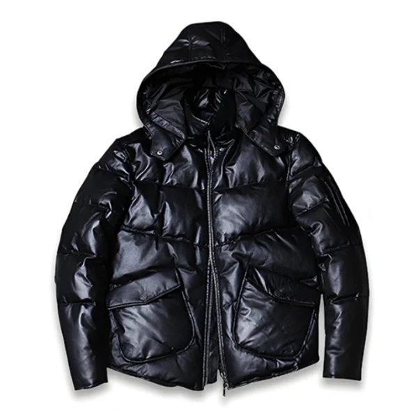 Black Puffer Leather Jacket