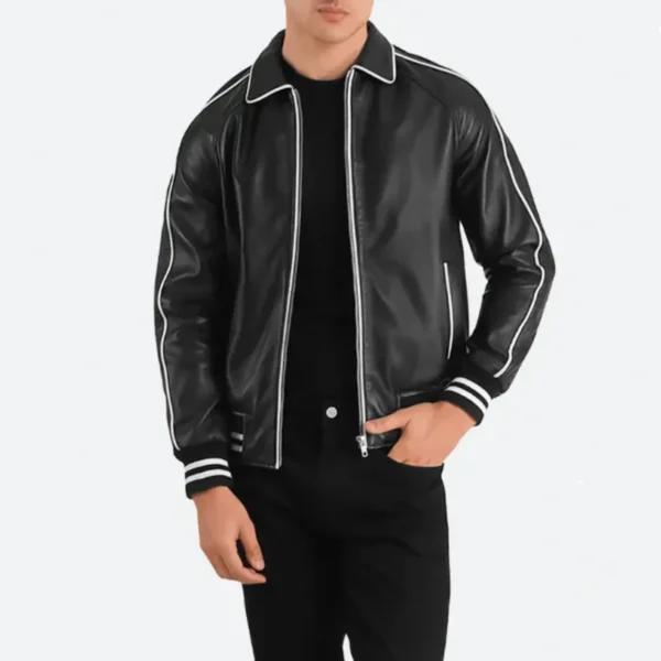 Brad Pitt Black Leather Varsity Jacket