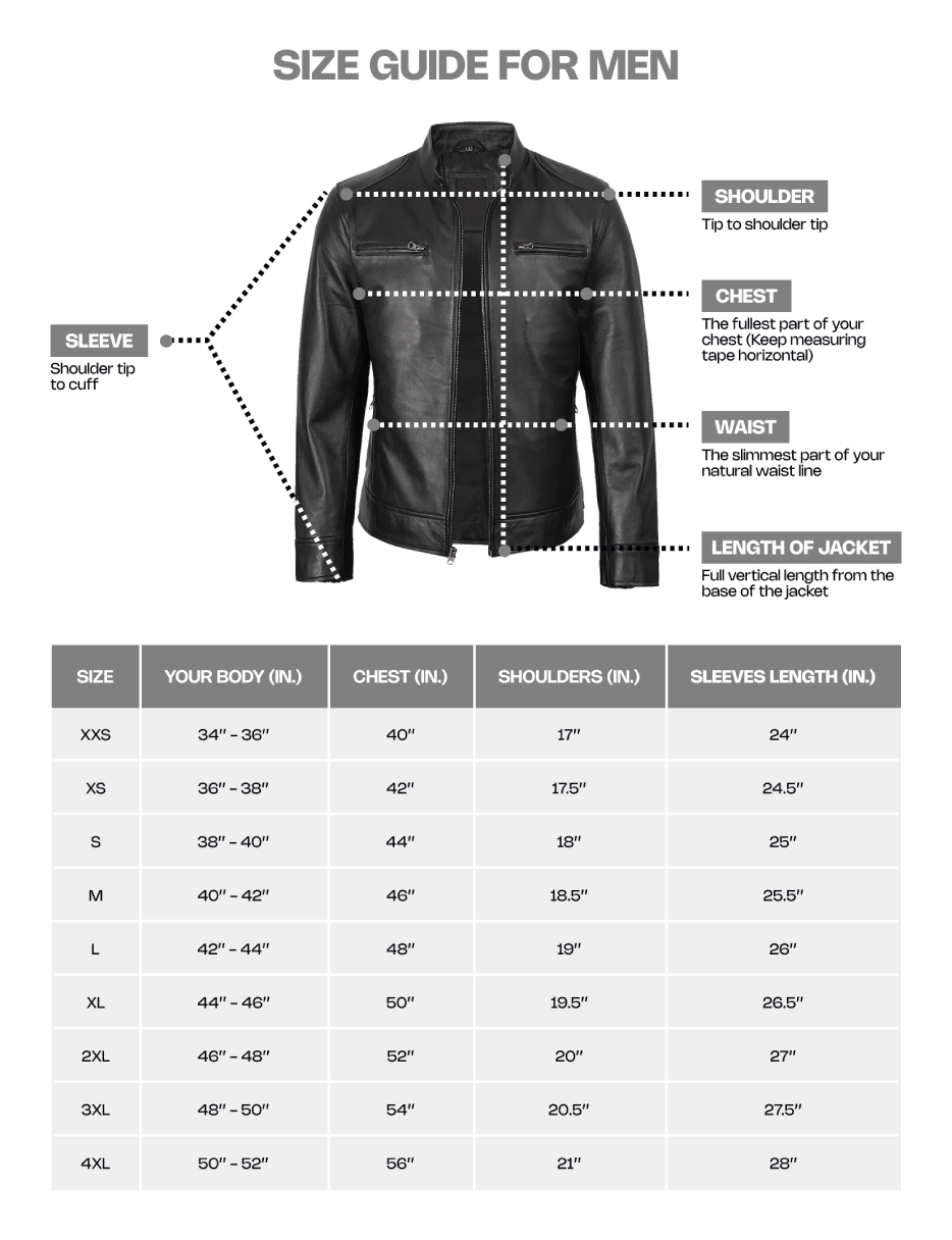 Jackiit Size Guide For Men