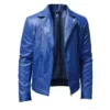 Men Blue Trucker Leather Jacket