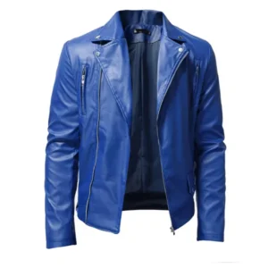 Men Blue Trucker Leather Jacket