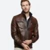 Men Brown Leather Bomber Jacket