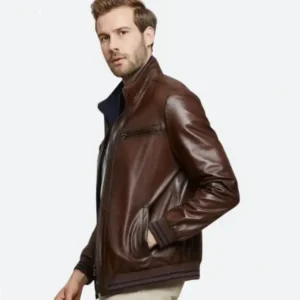 Men Leather Brown Bomber Jacket