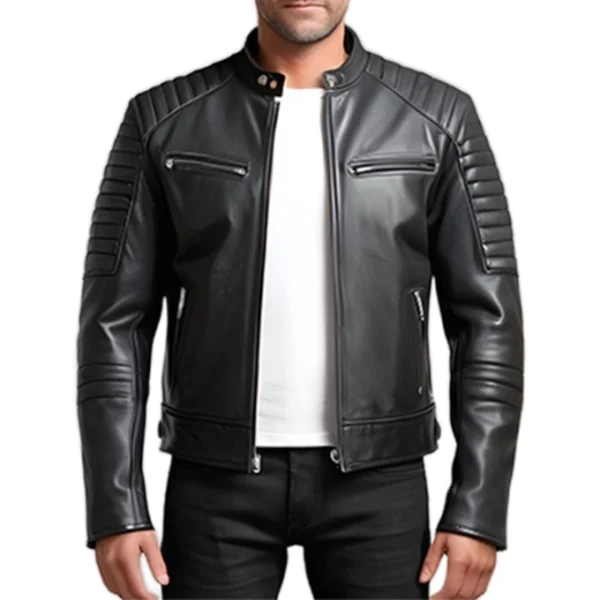 Mens Quilted Black Leather Jacket