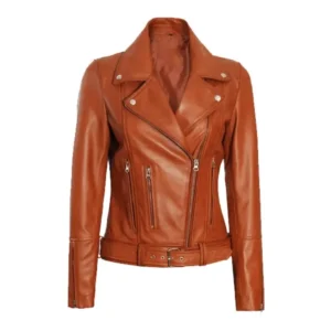 Women Asymmetrical Belted Leather Jacket