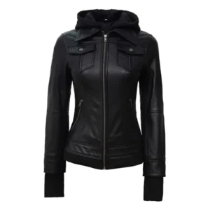 Women Black Bomber Leather Jacket