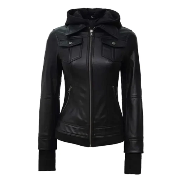 Women Black Bomber Leather Jacket