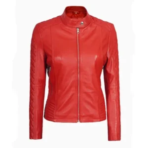 Women Classic Red Leather Jacket