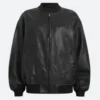 Women Oversized Black Bomber Leather Jacket