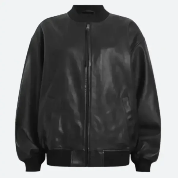 Women Oversized Black Bomber Leather Jacket