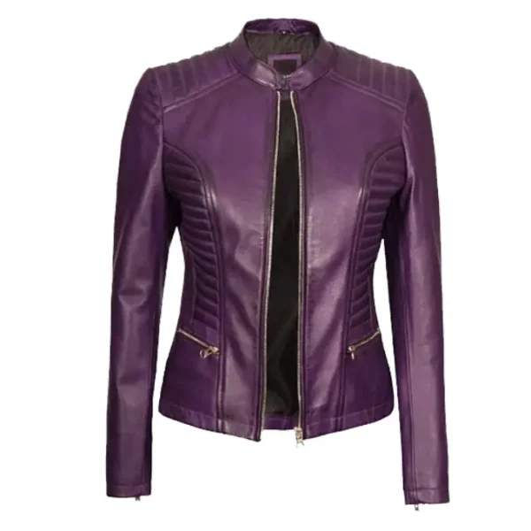 Womens Purple Biker Leather Jacket