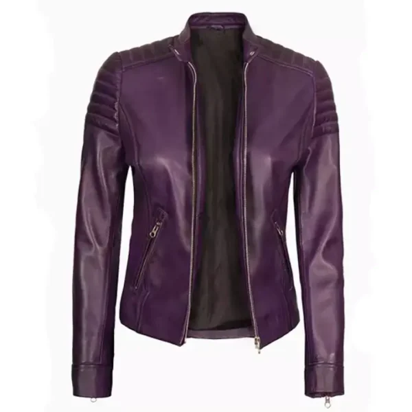 Womens Slim Fit Purple Leather Jacket