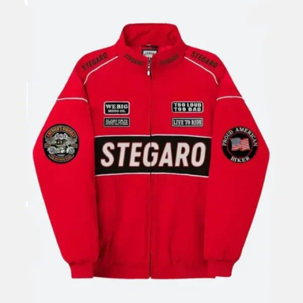 Stegaro Red Moto Bomber Jacket